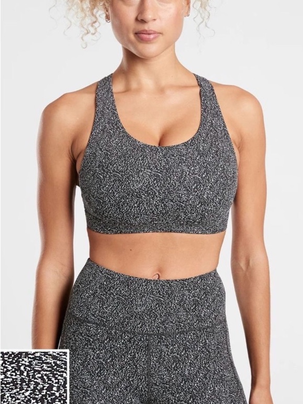 Athleta Black & White Speckled Racerback Sports Bra